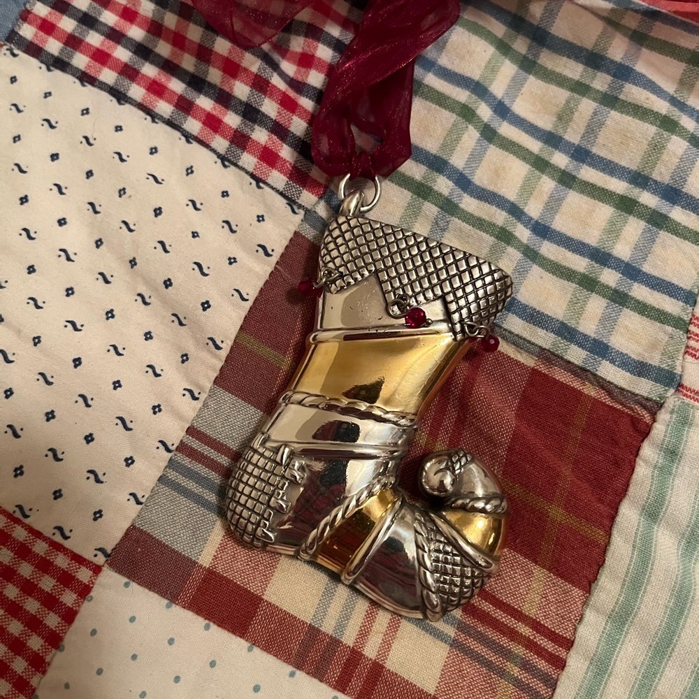 RETIRED Brighton Silver and Gold Ornament with Red Ribbon (in tin) - Picture 3 of 5